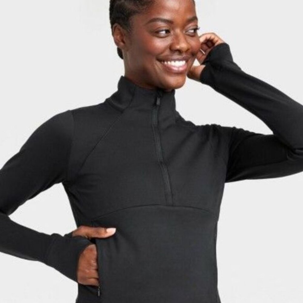 All in Motion Women's XL Black 1/2 Zip-Up Femme Knit Pullover Jacket Thumbhole - Picture 2 of 13